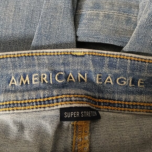 American Eagle Jeans 12 X-Long Kick Boot Mid Rise Light Wash Denim Stretch - Picture 7 of 10